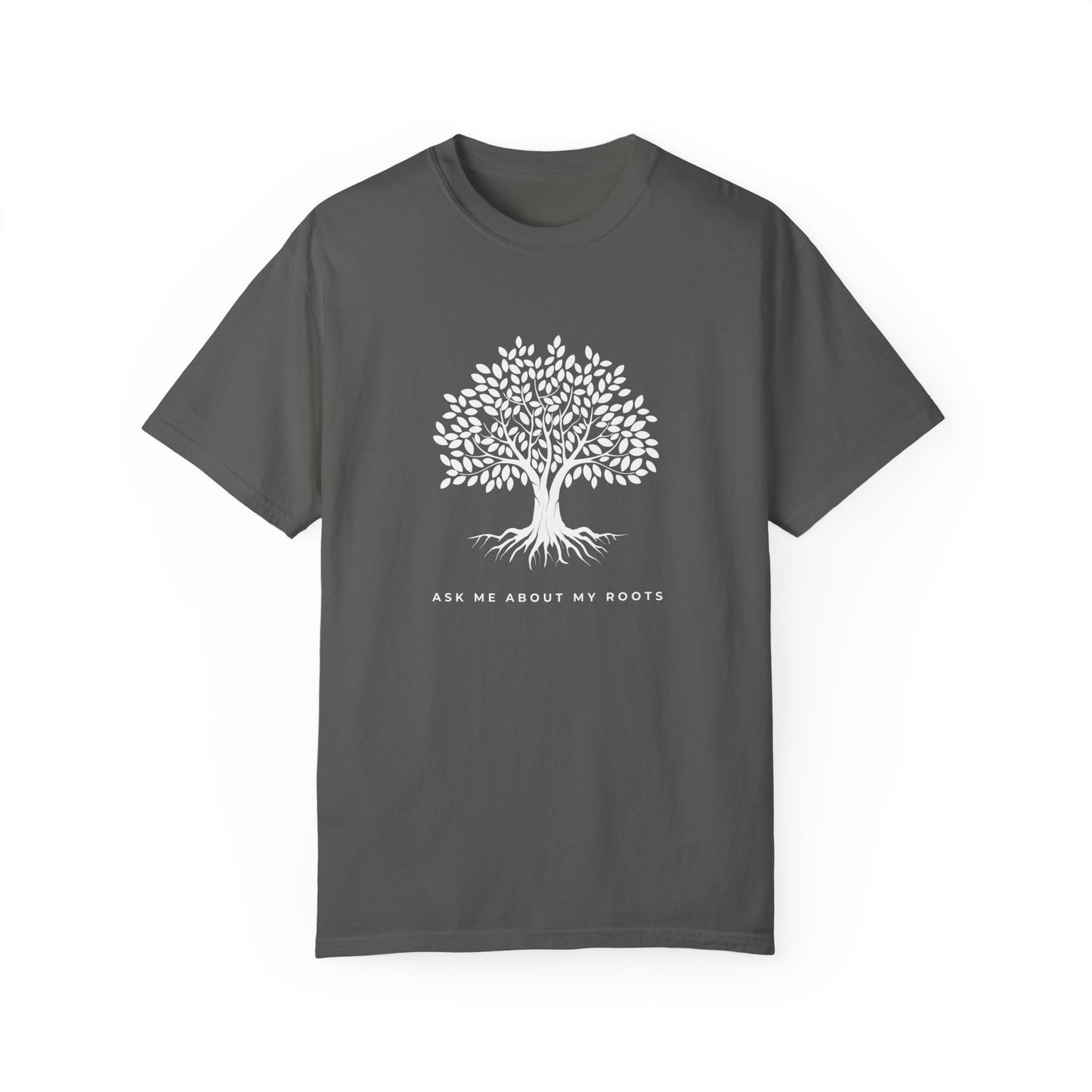 "Ask Me About My Roots" Relaxed Fit Cotton Tee